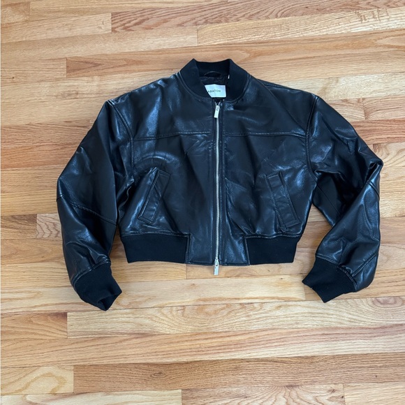 Aritzia Black Vegan Leather Synergy Bomber Jacket CURRENT XS - Picture 4 of 7